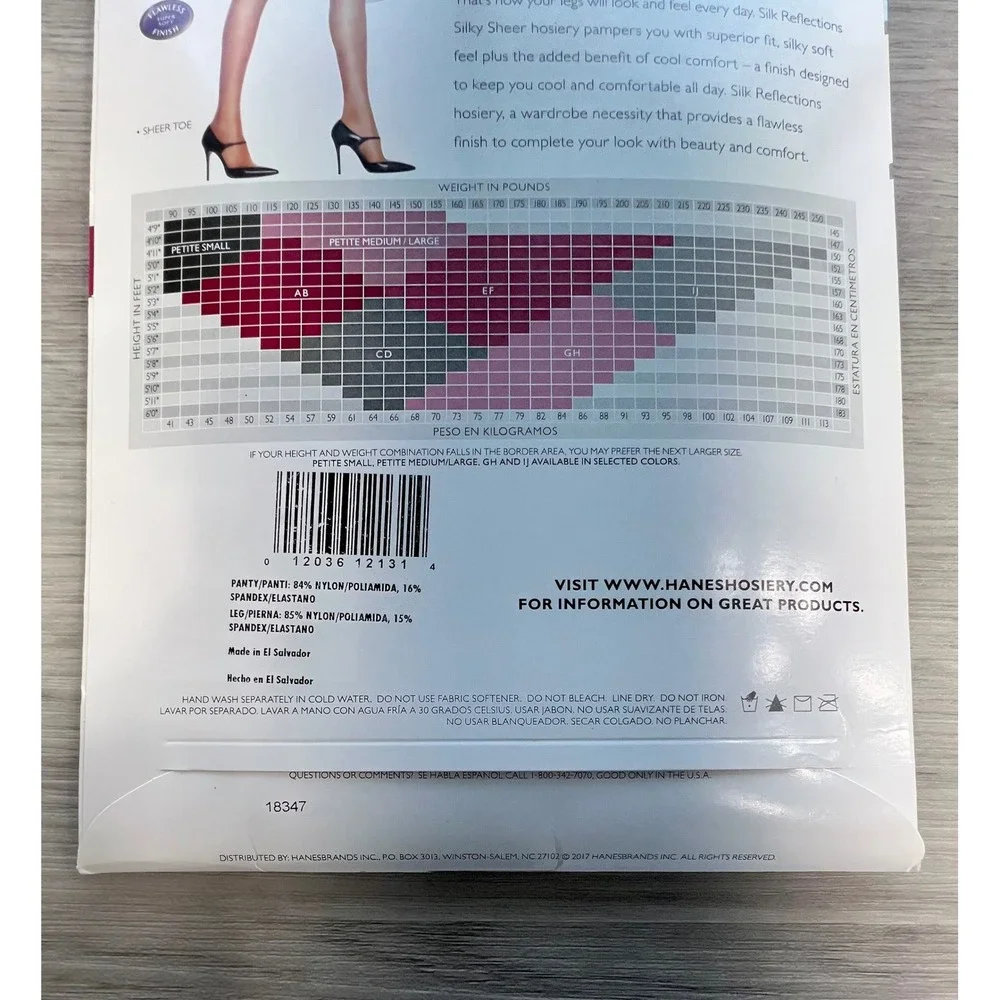 Hanes Silk Reflections Silky Sheer Control Top Pantyhose Tights Jet Black Sz EF